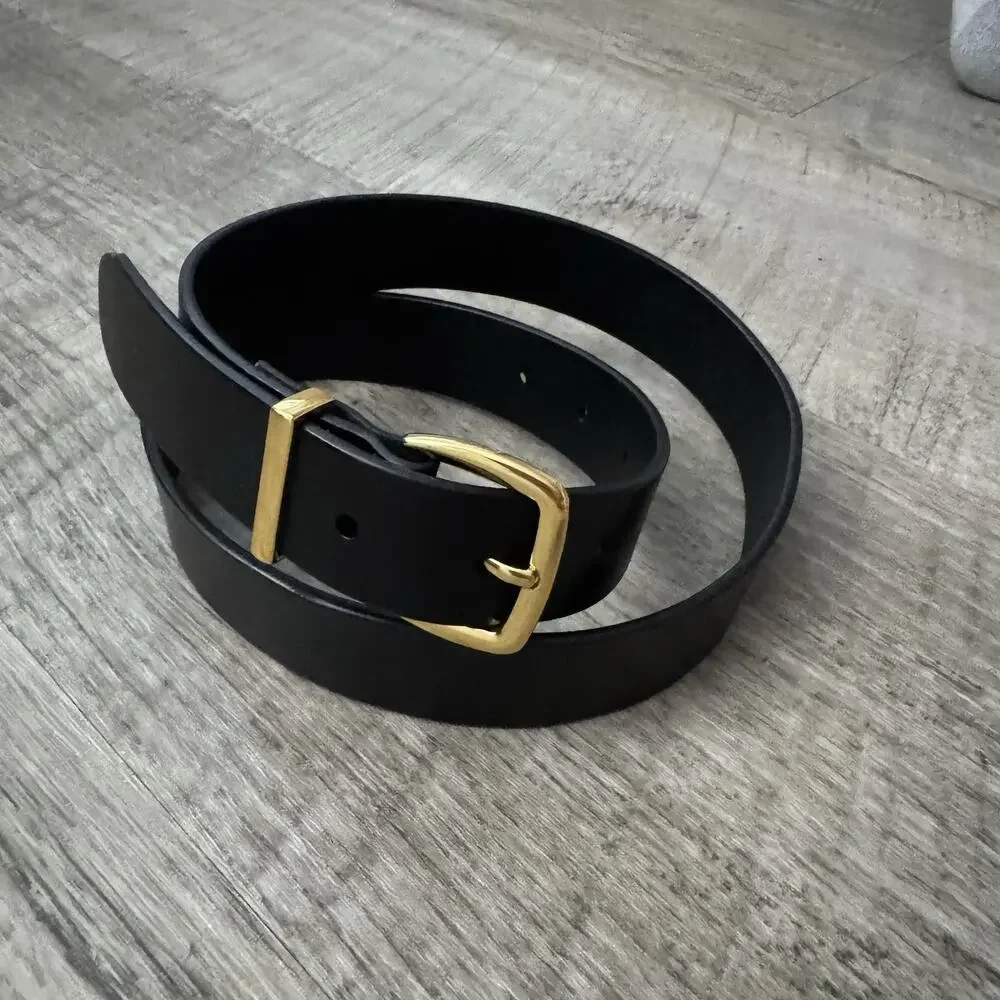 Madewell Womens Essential Leather Belt True Black Size XS Brass Gold Tone Buckle